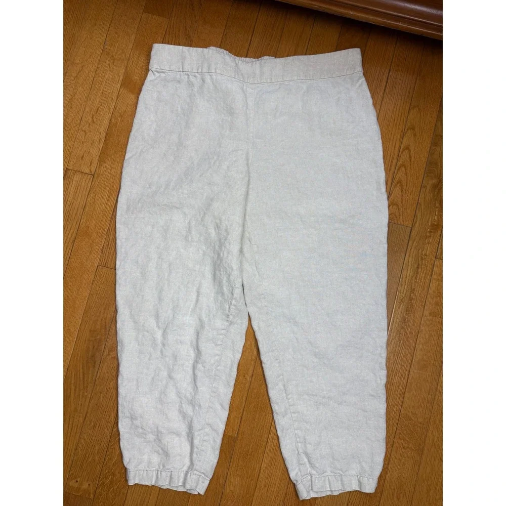Eileen Fisher Womens Oatmeal 100% Organic Linen Tapered Cropped Pants Size M